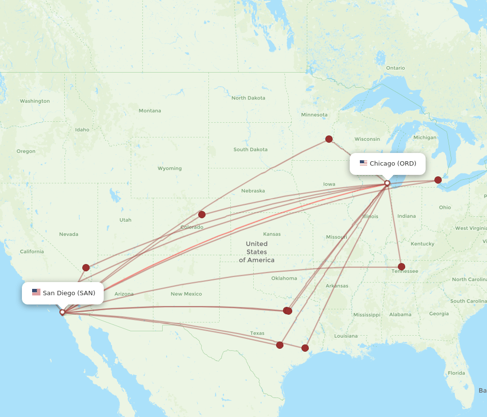 SAN-ORD flight routes