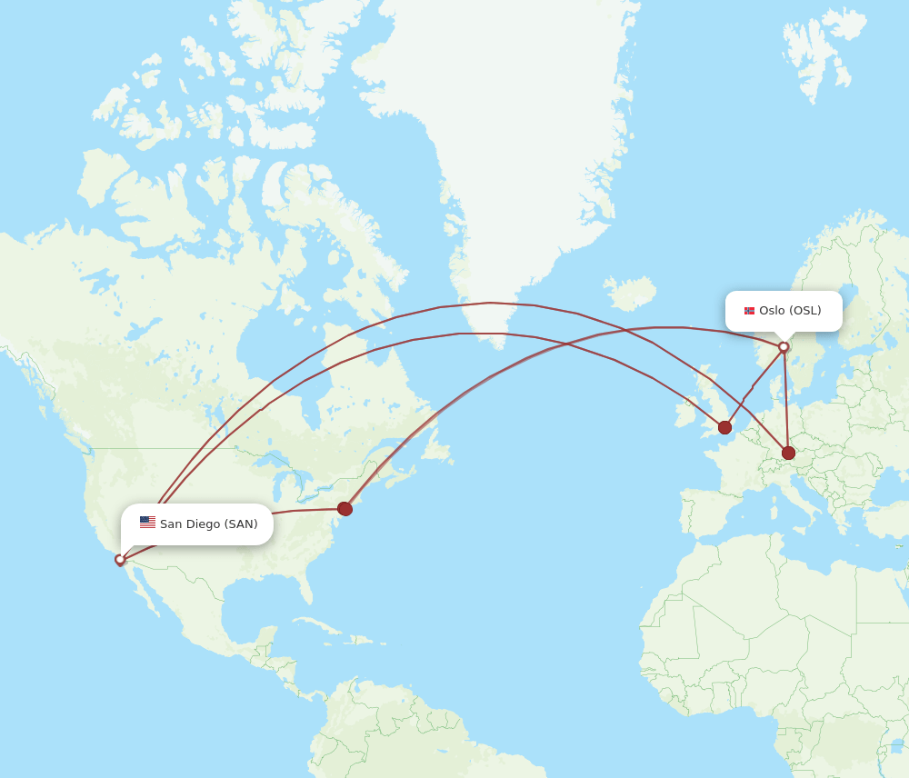 SAN-OSL flight routes