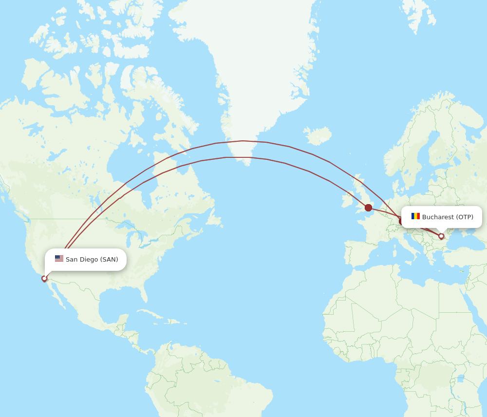 SAN to OTP flights and routes map