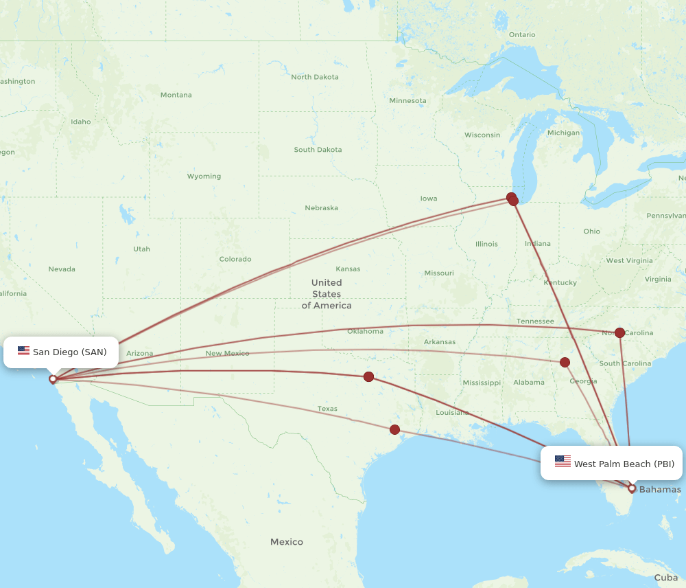 SAN-PBI flight routes