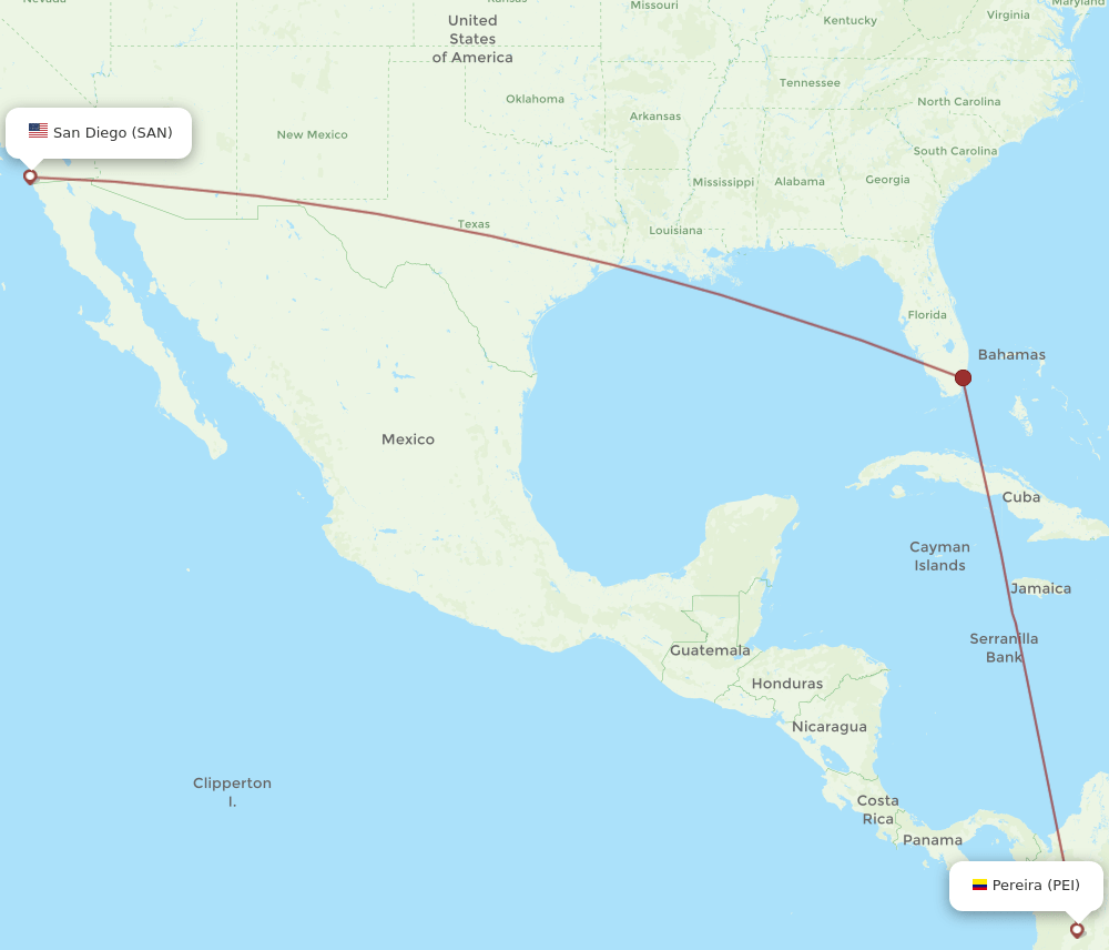 San Diego - Pereira route map and flight paths