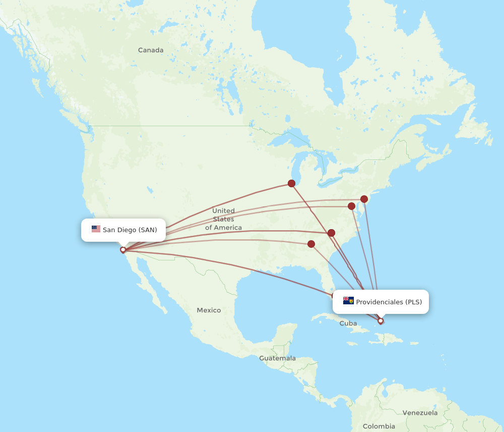 SAN to PLS flights and routes map