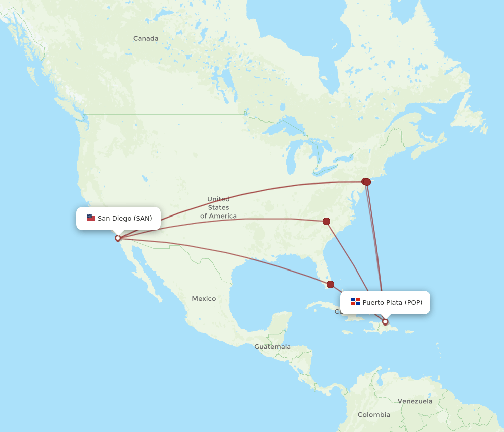 SAN-POP flight routes