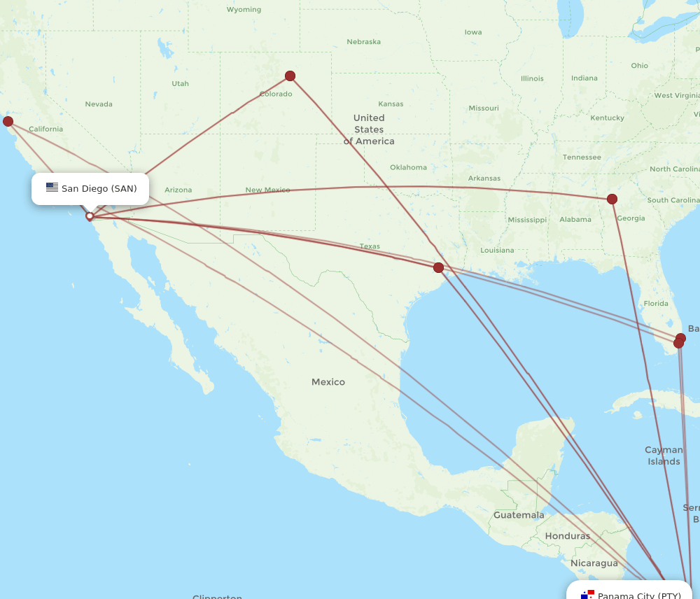 SAN-PTY flight routes