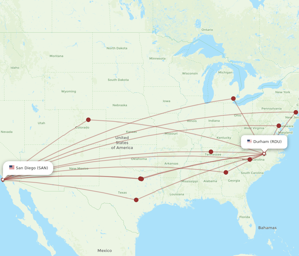 SAN-RDU flight routes