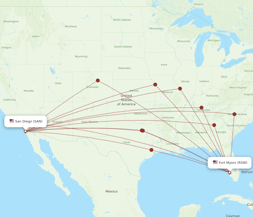 SAN-RSW flight routes