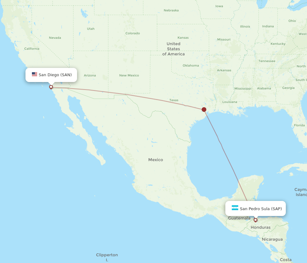 SAN to SAP flights and routes map