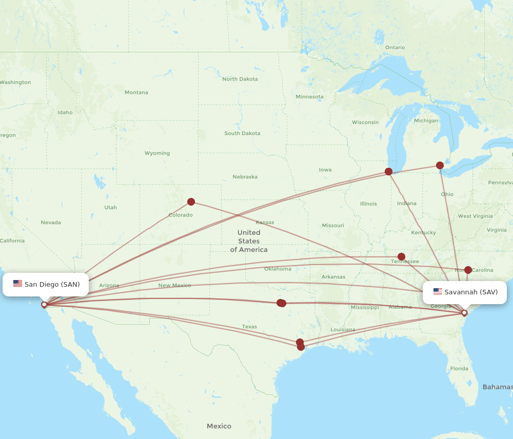 SAN-SAV flight routes