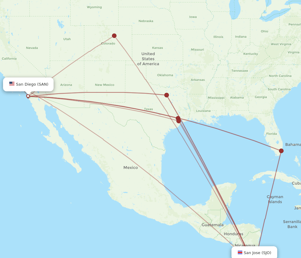 SAN-SJO flight routes