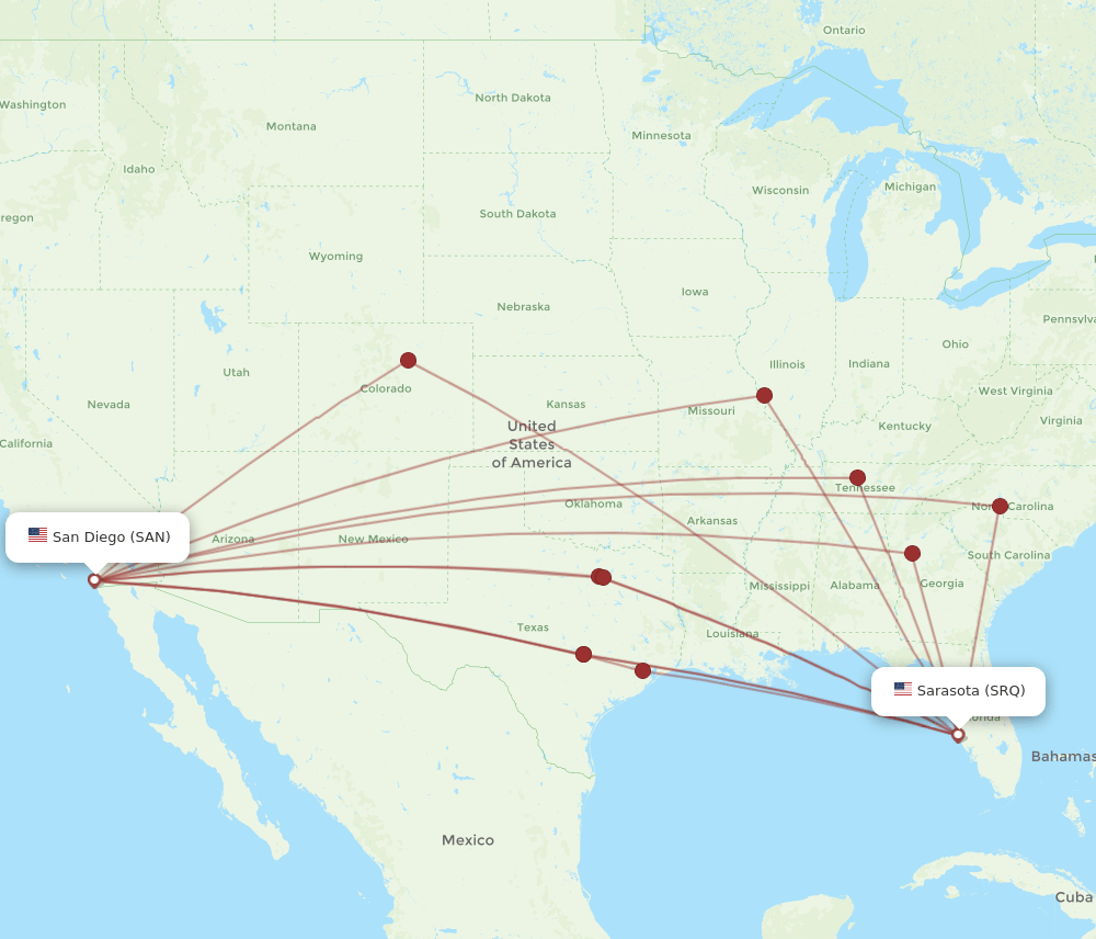 SAN to SRQ flights and routes map