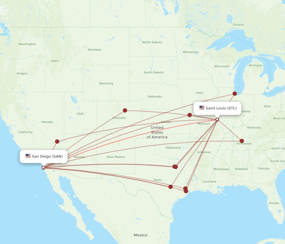 SAN-STL flight routes