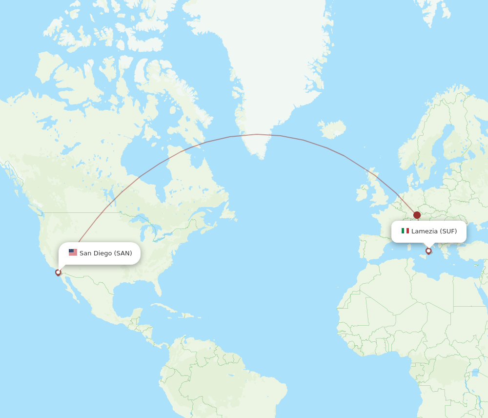 San Diego - Lamezia-Terme route map and flight paths