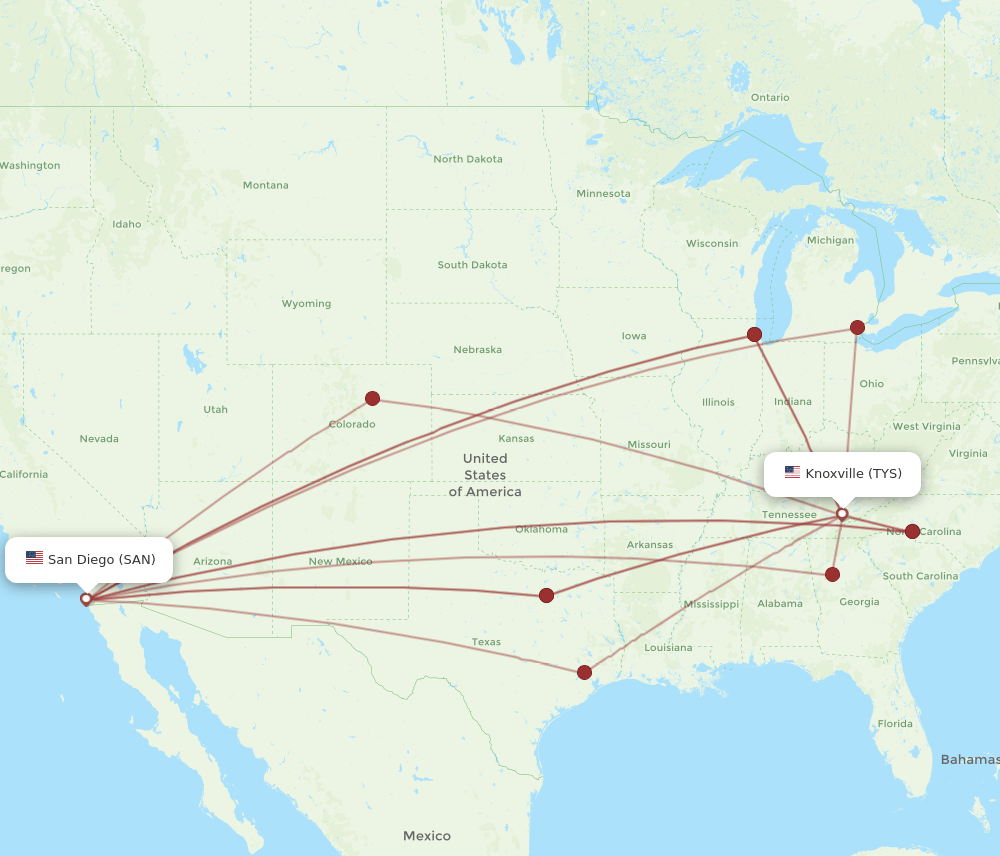 SAN-TYS flight routes