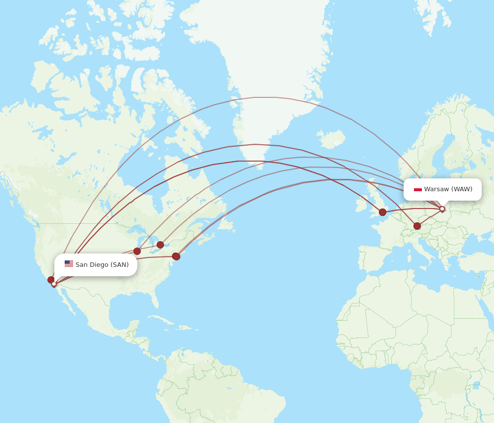 SAN-WAW flight routes