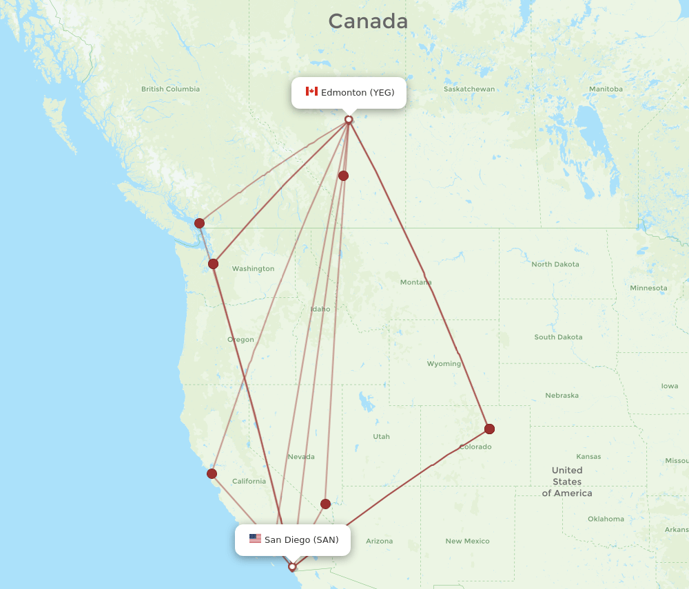 SAN-YEG flight routes