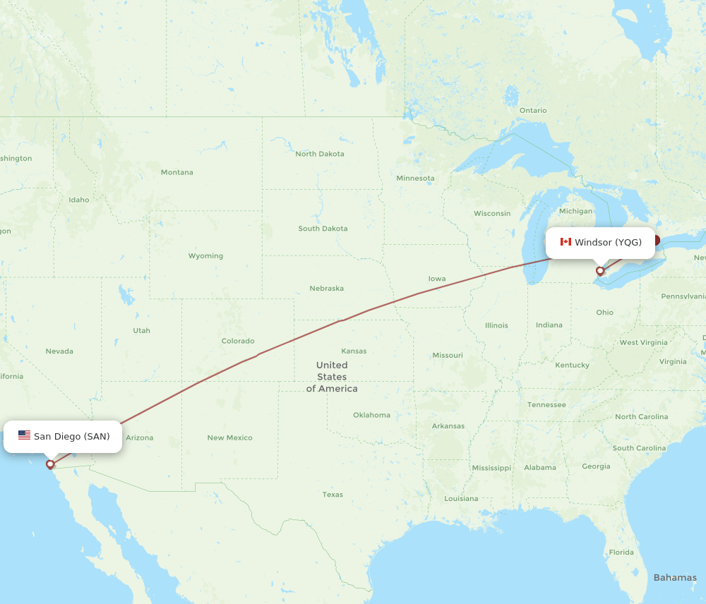 SAN-YQG flight routes