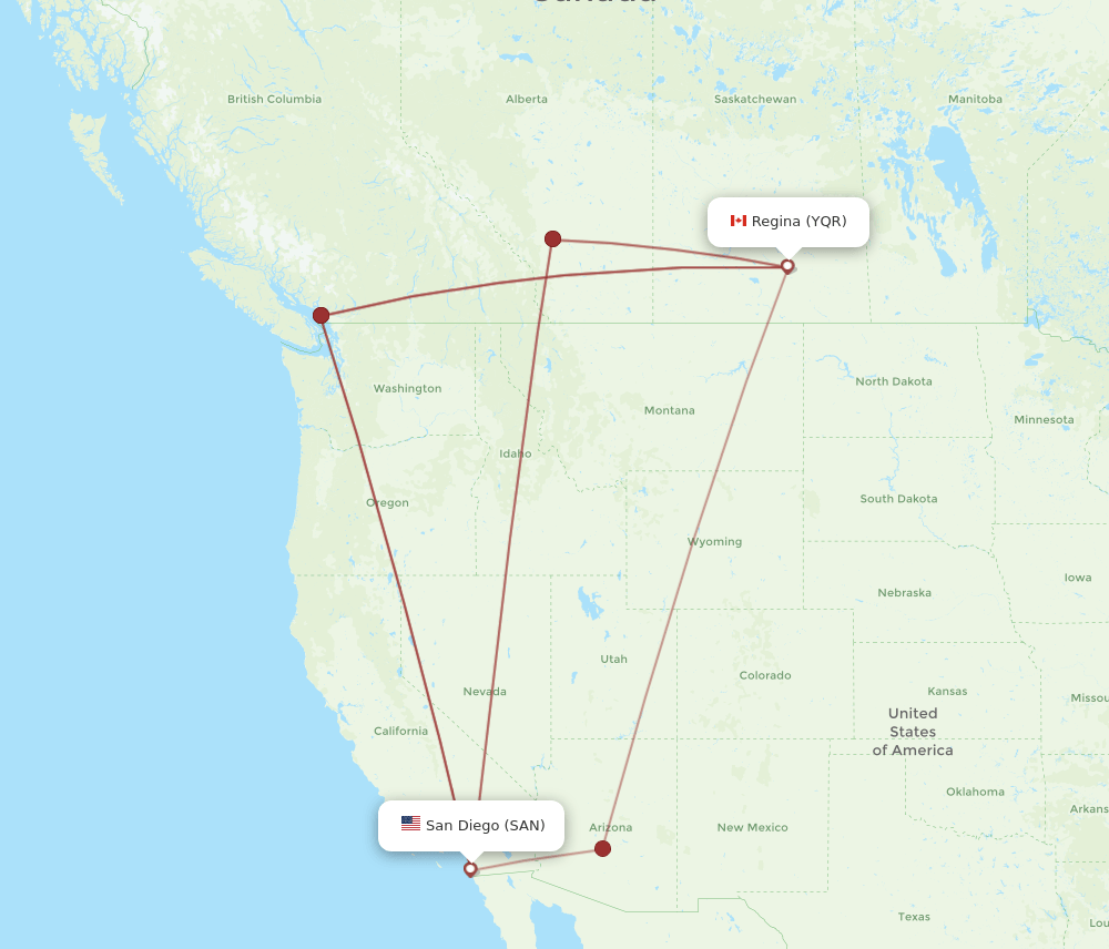SAN-YQR flight routes