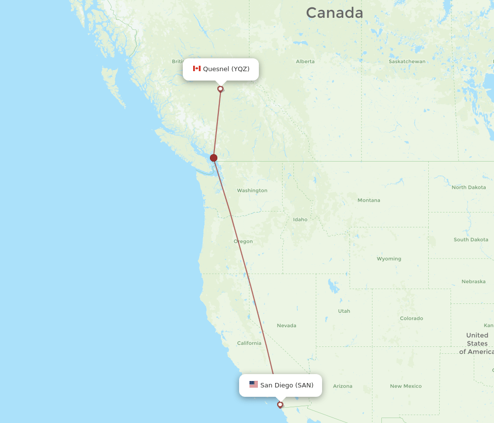 SAN-YQZ flight routes