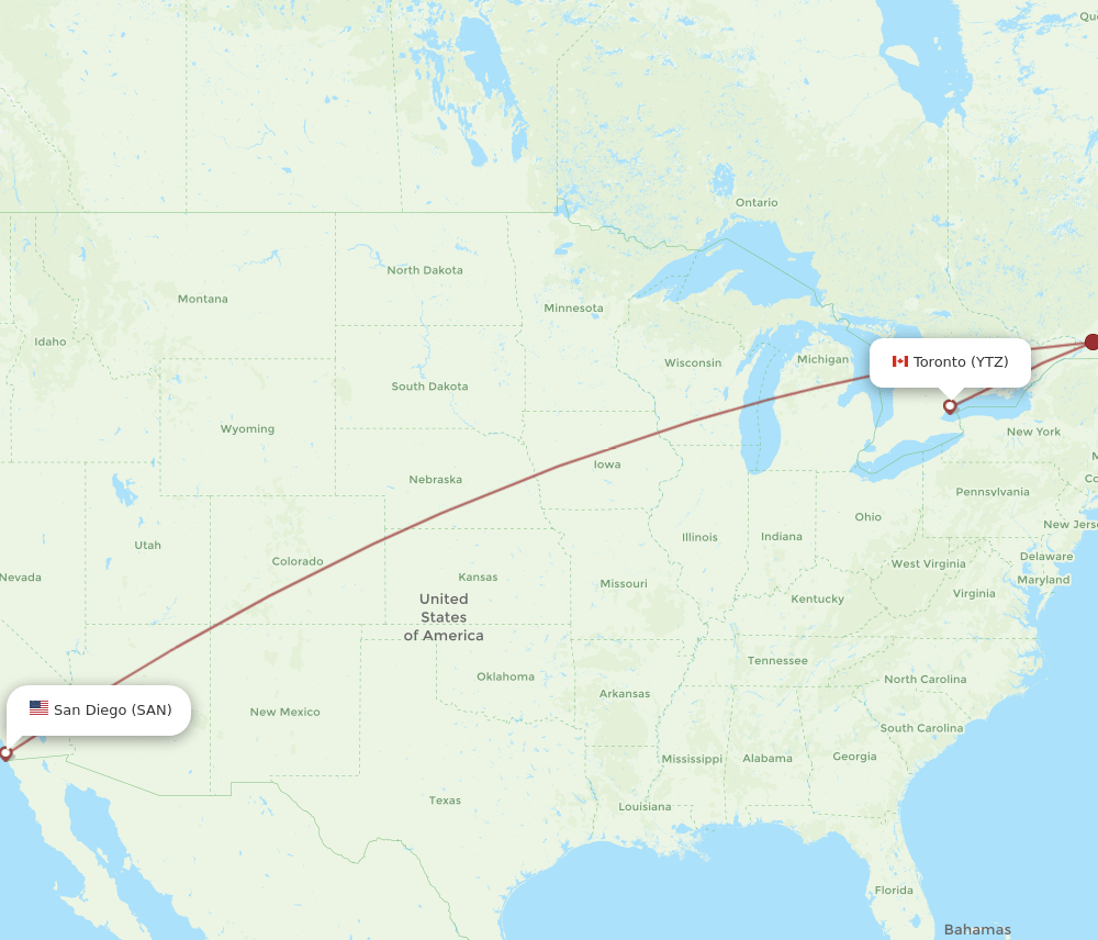 SAN-YTZ flight routes