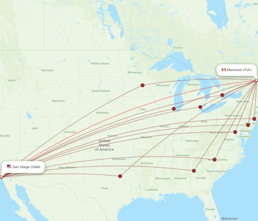 SAN-YUL flight routes