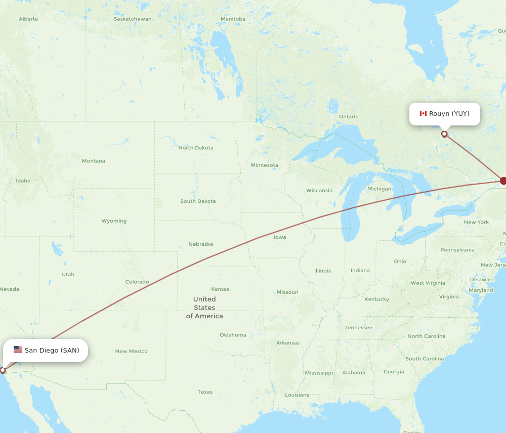 SAN to YUY flights and routes map