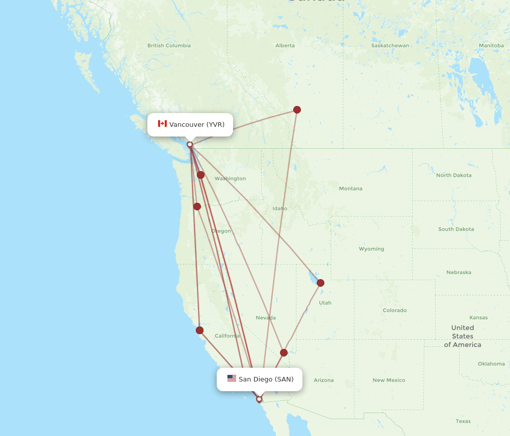 SAN-YVR flight routes