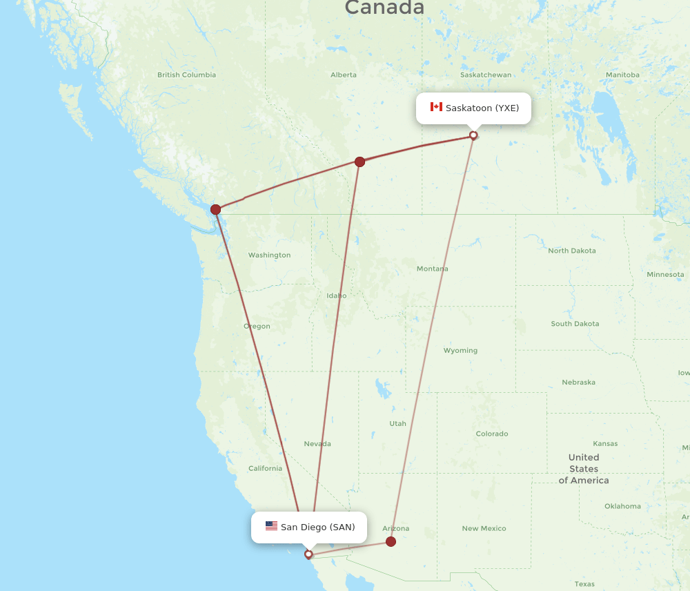 SAN-YXE flight routes