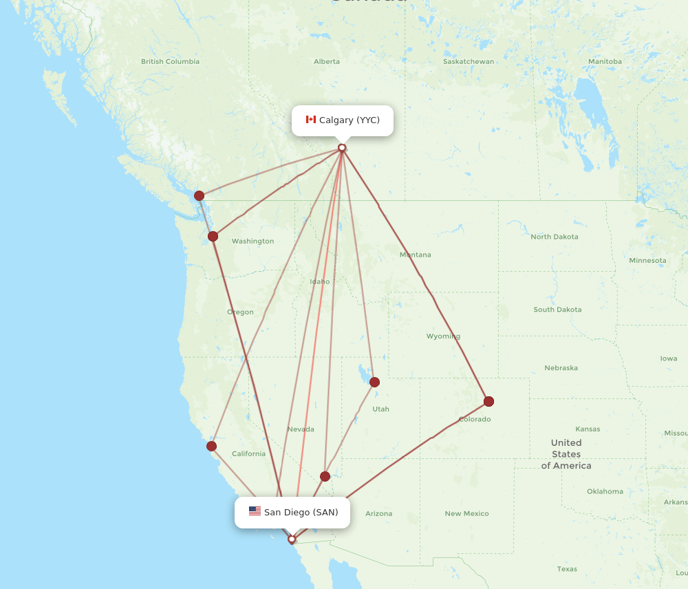 SAN-YYC flight routes