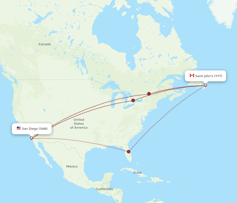 SAN-YYT flight routes