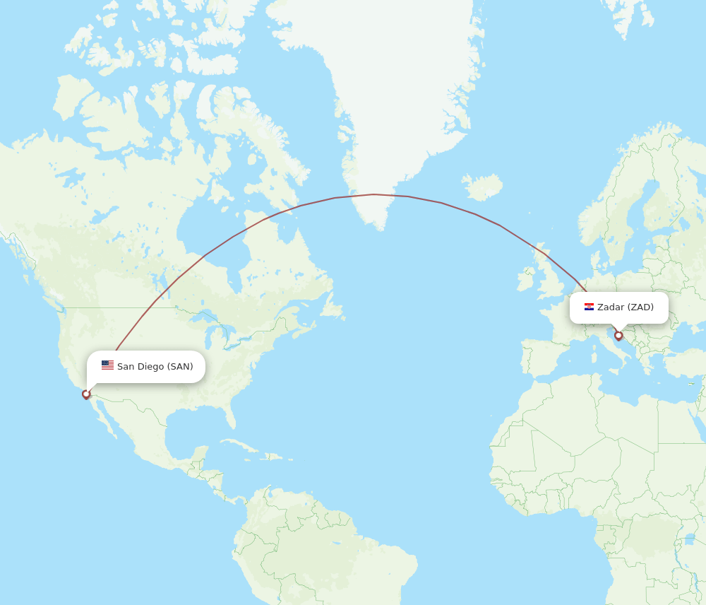 SAN to ZAD flights and routes map
