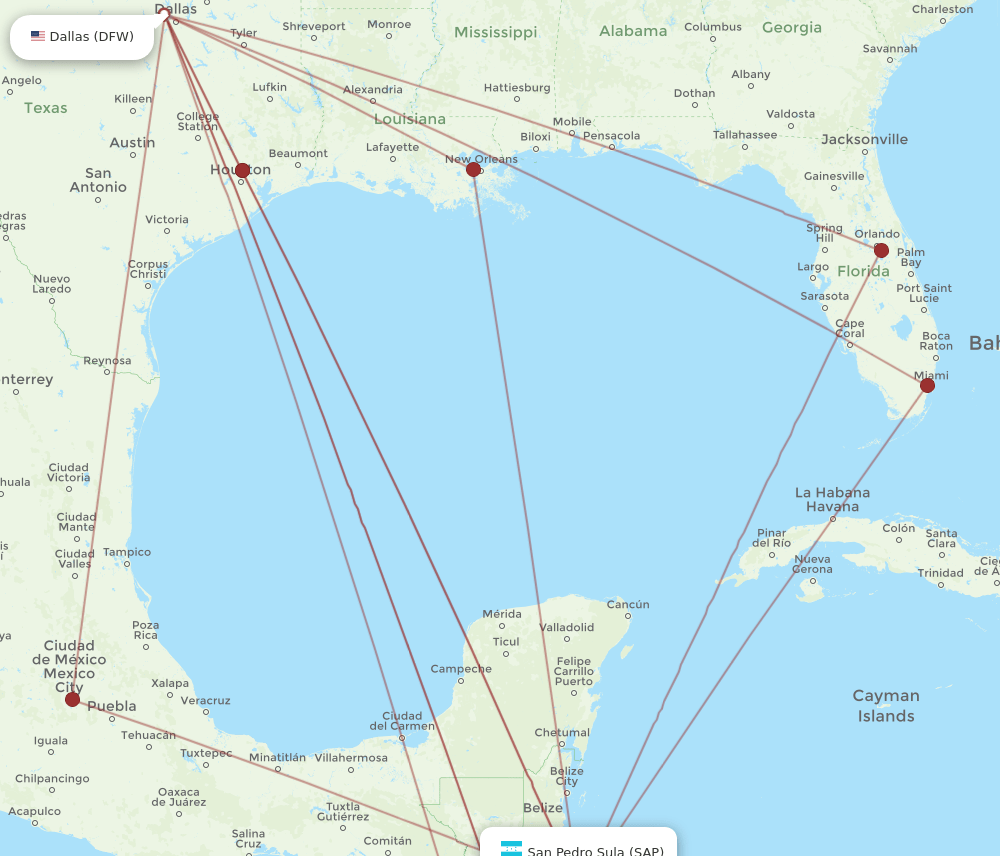 SAP to DFW flights and routes map
