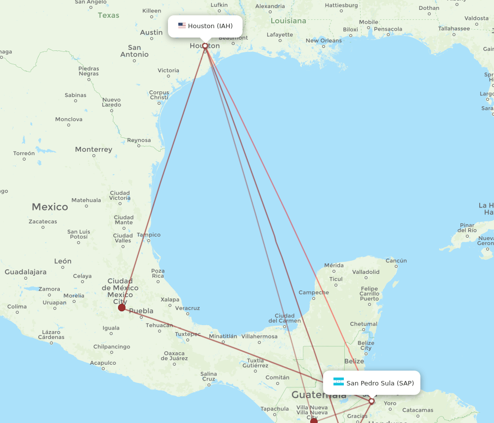SAP to IAH flights and routes map