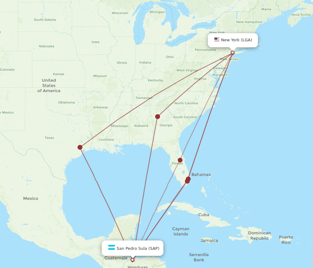 SAP-LGA flight routes
