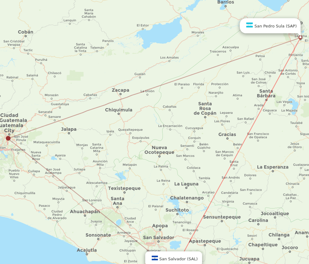 San Pedro Sula - San Salvador route map and flight paths