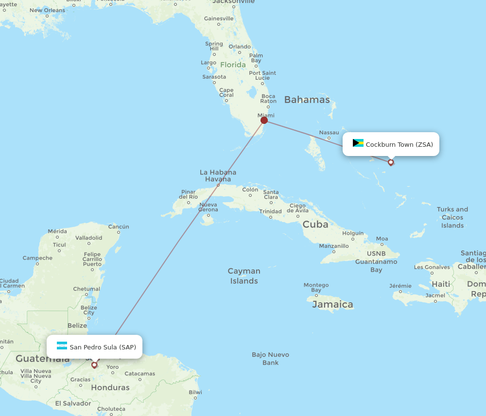 San Salvador - San Pedro Sula route map and flight paths