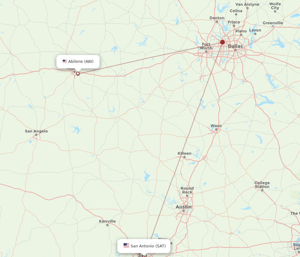SAT to ABI flights and routes map