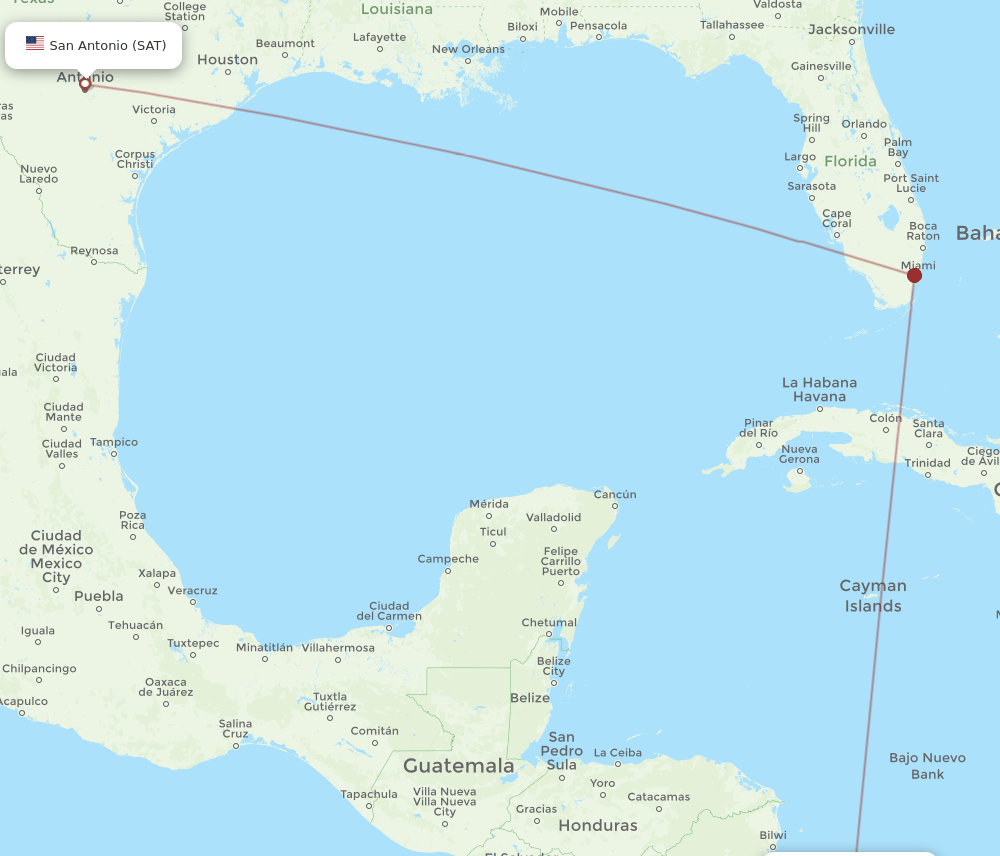San Antonio - San Andres Island route map and flight paths