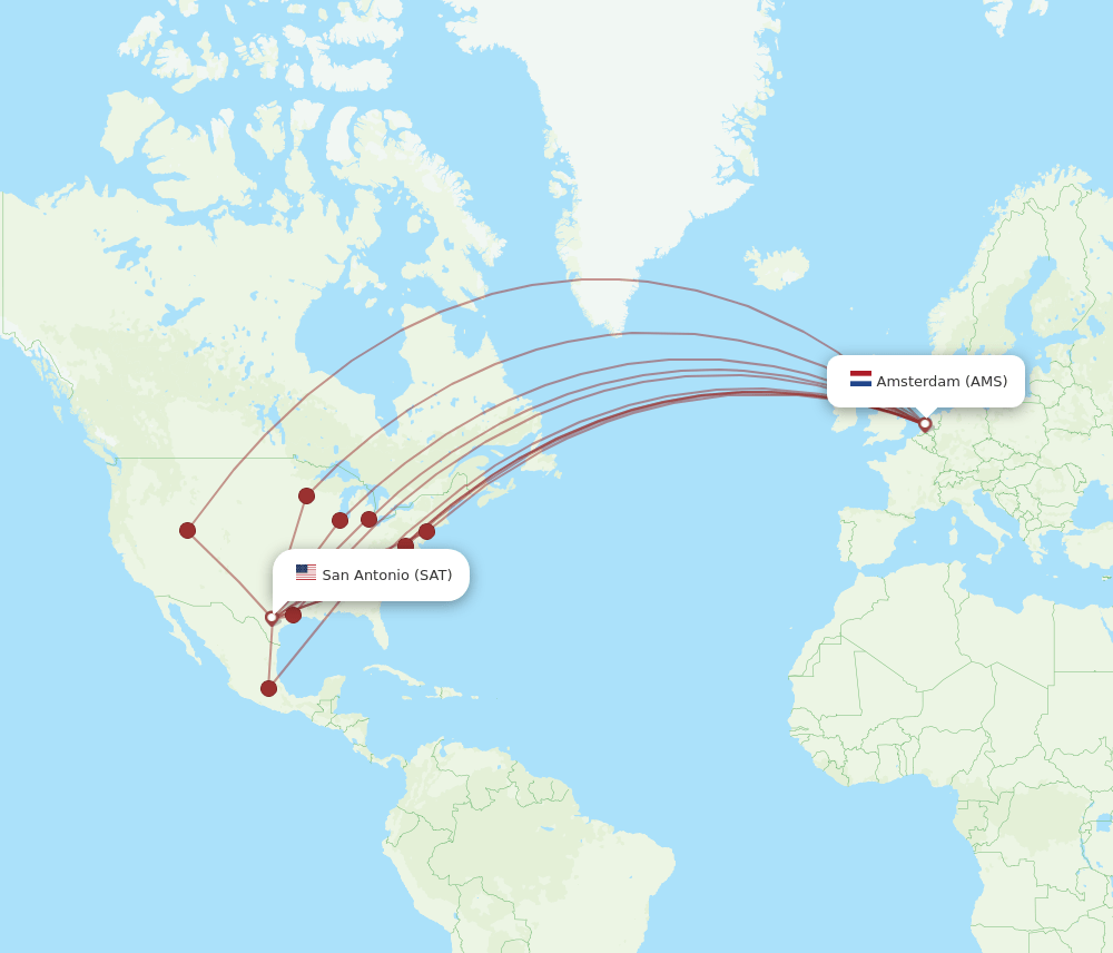 SAT-AMS flight routes