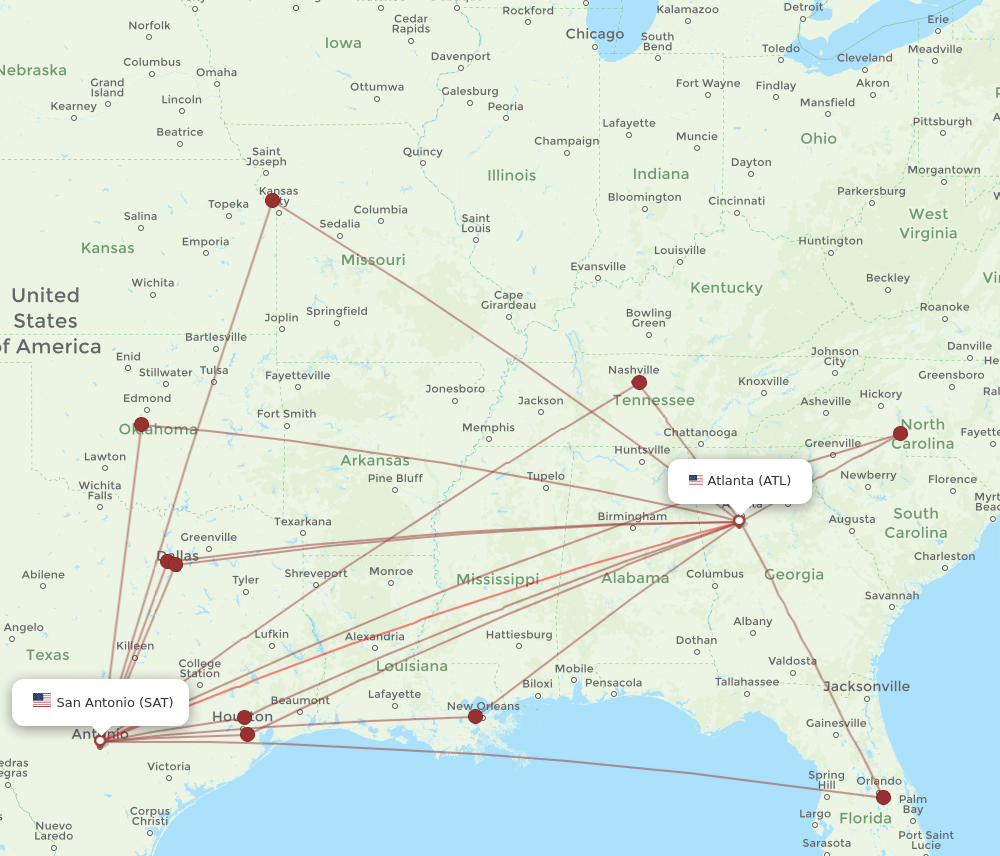 SAT-ATL flight routes