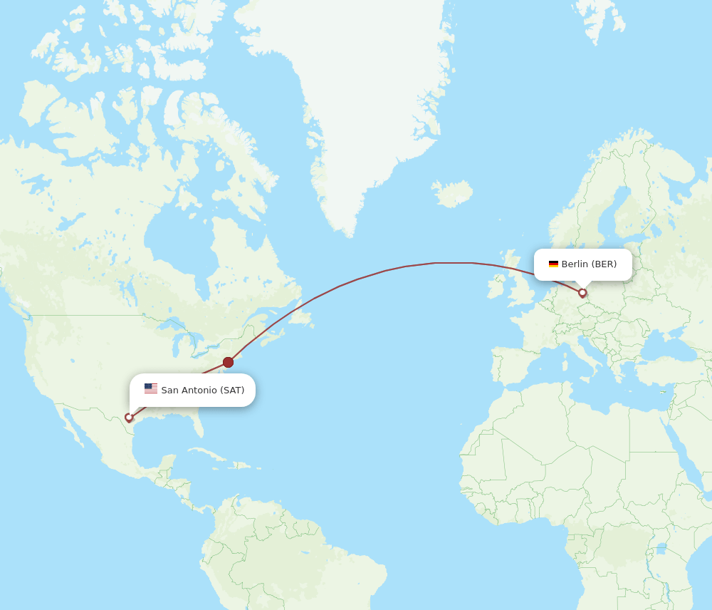 Berlin - San Antonio route map and flight paths