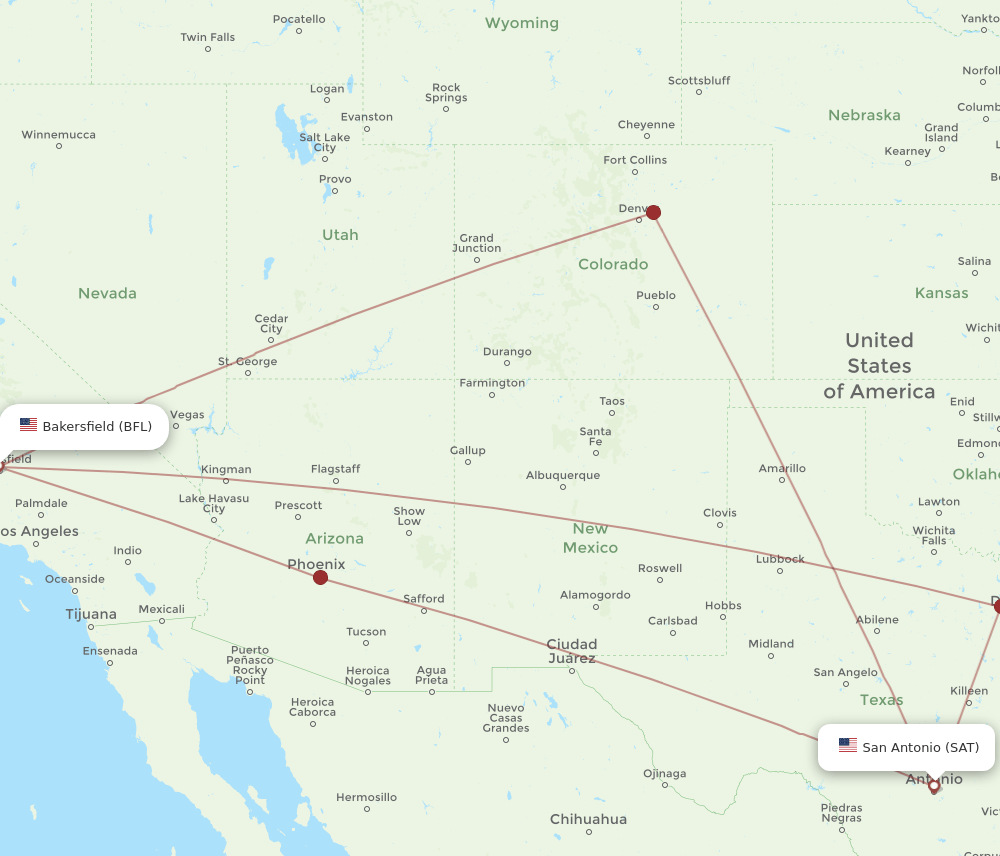 SAT-BFL flight routes