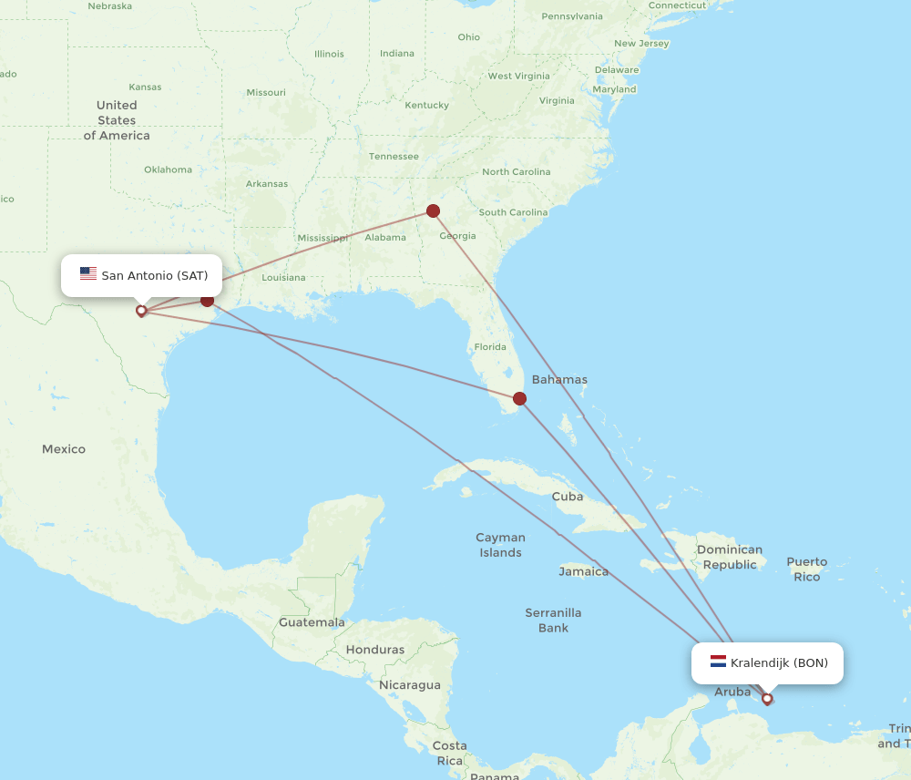 SAT to BON flights and routes map
