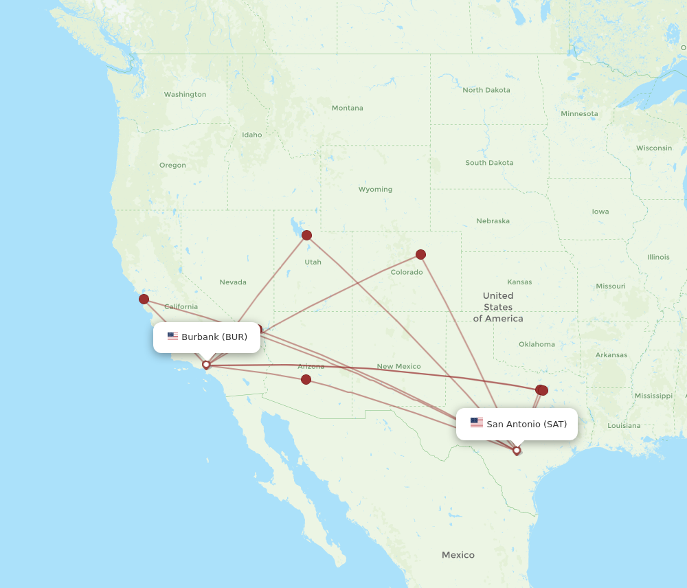 SAT to BUR flights and routes map