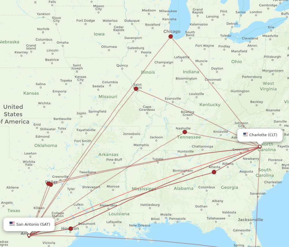 SAT-CLT flight routes