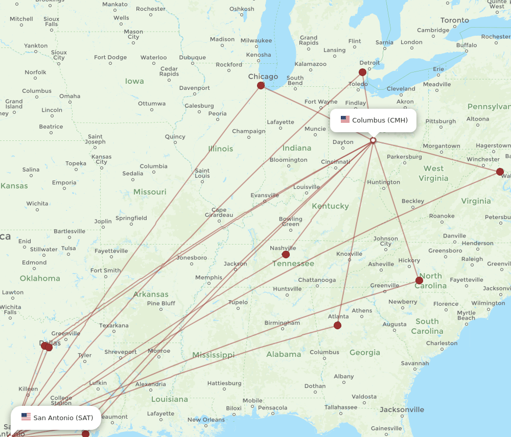 SAT-CMH flight routes
