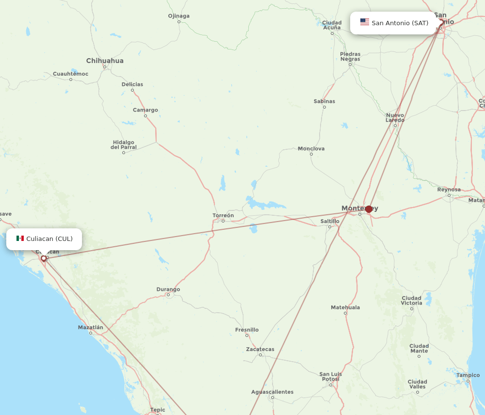 CUL to SAT flights and routes map