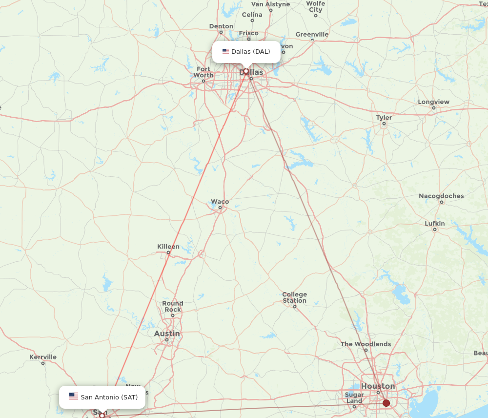 SAT to DAL flights and routes map