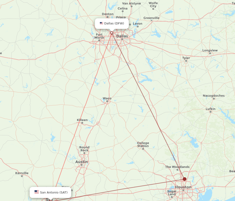San Antonio - Dallas route map and flight paths
