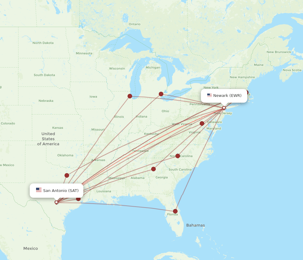 SAT-EWR flight routes