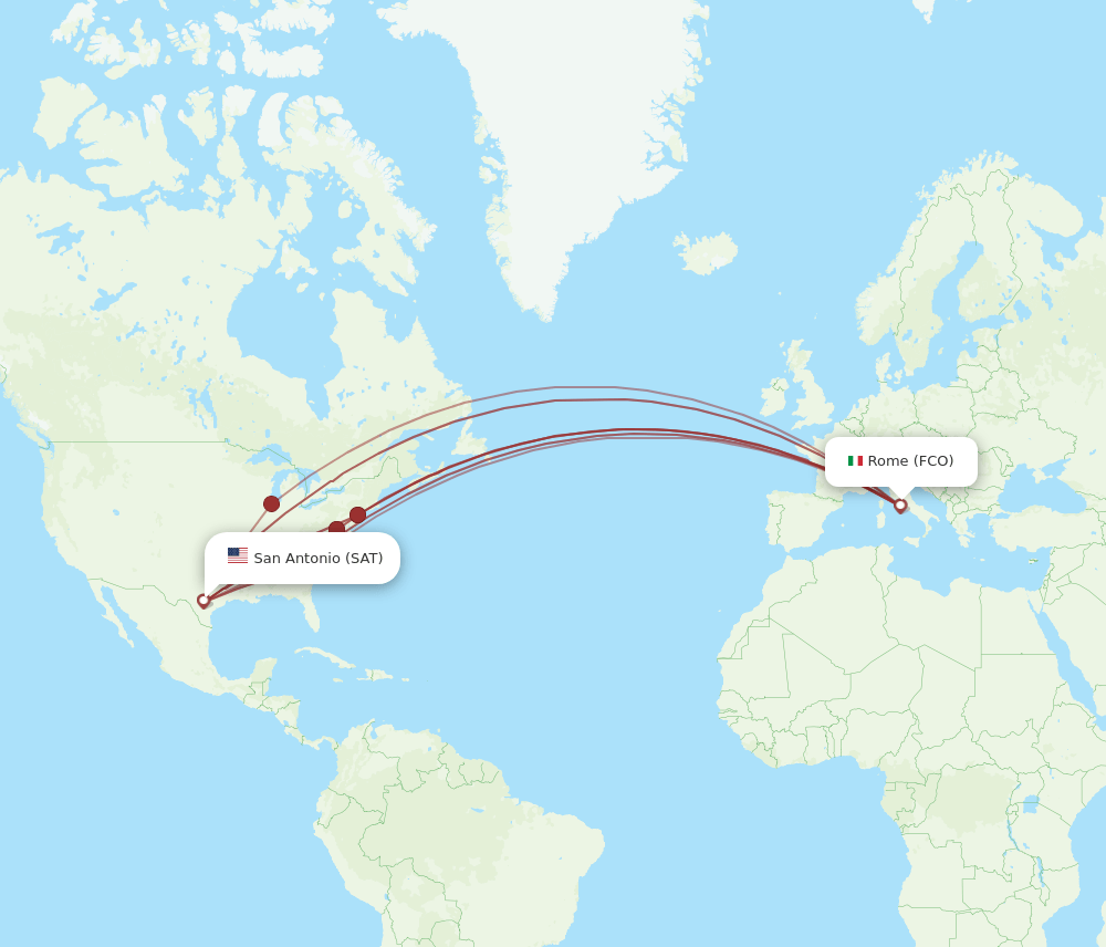 SAT-FCO flight routes